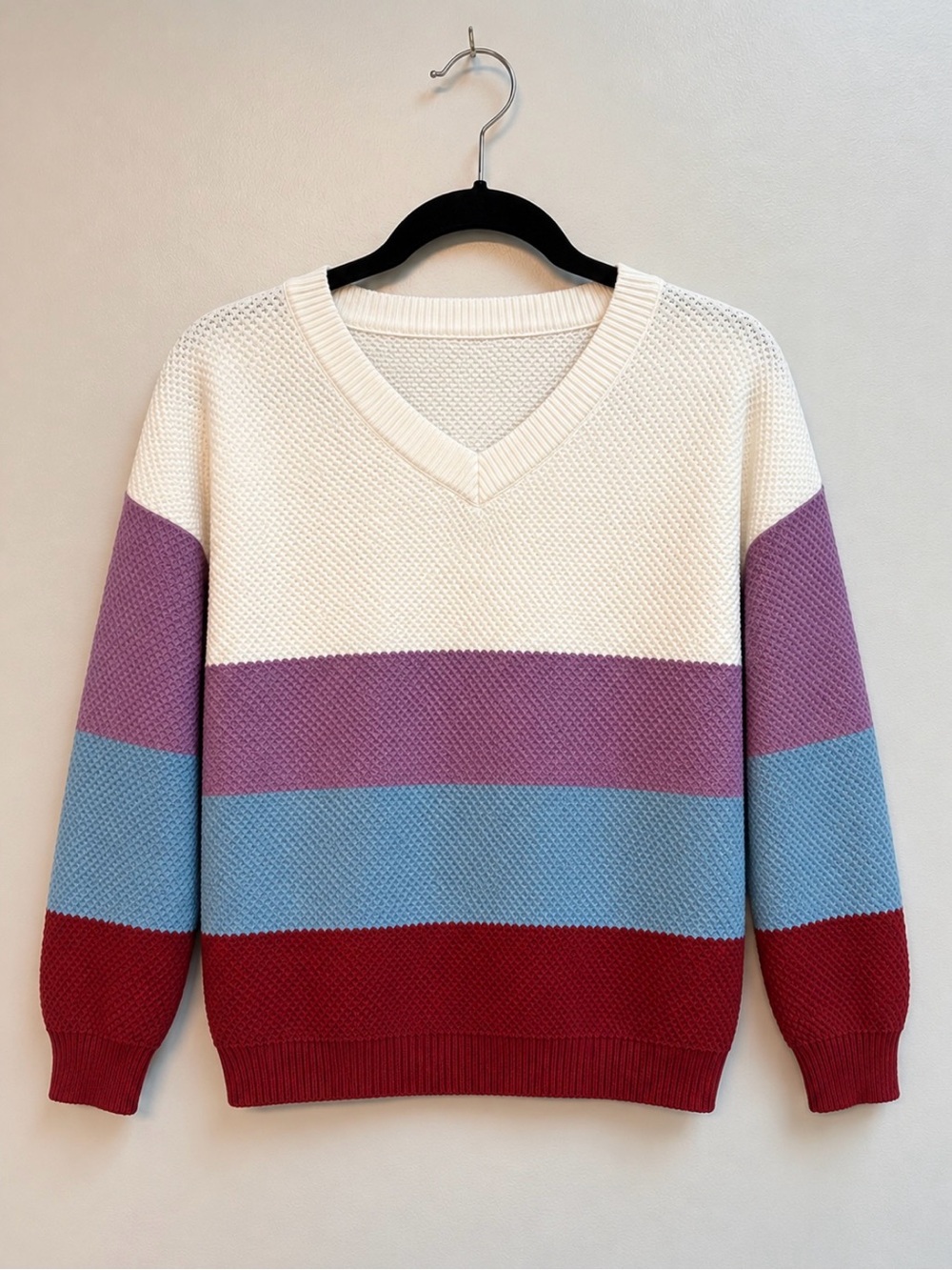 NWT Amazon Women’s Knit V-Neck Long Sleeve Colorblock Pullover Sweater, S